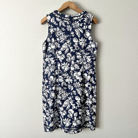 Talbots Mixed Fruit Cotton Textured Navy White Sleeveless Dress Women’s Size 14 - Picture 6 of 12